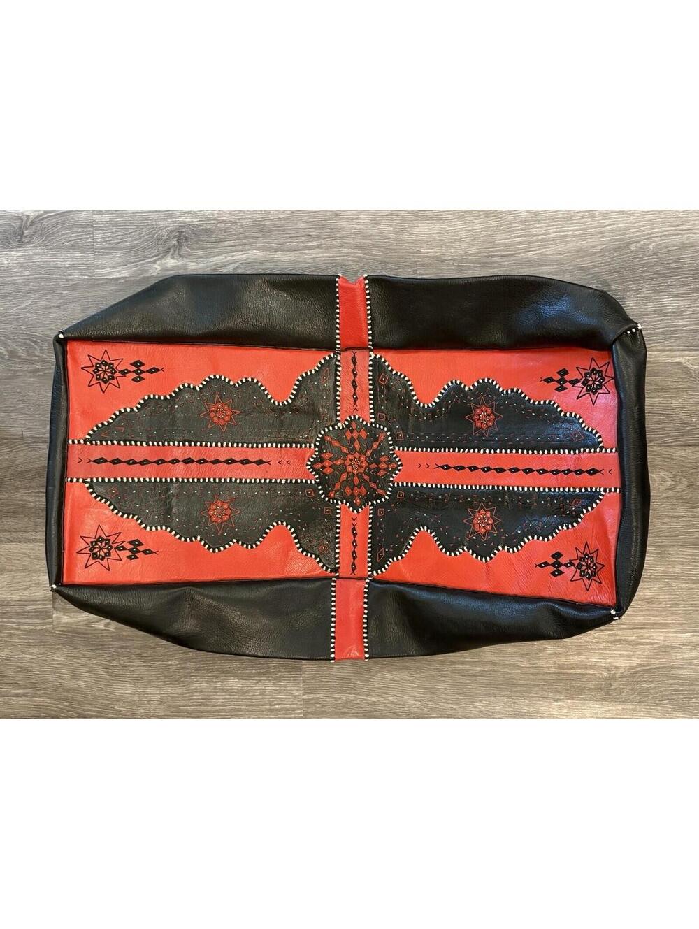 Rectangular leather pouf ottoman handmade Black Red Moroccan *cover only*